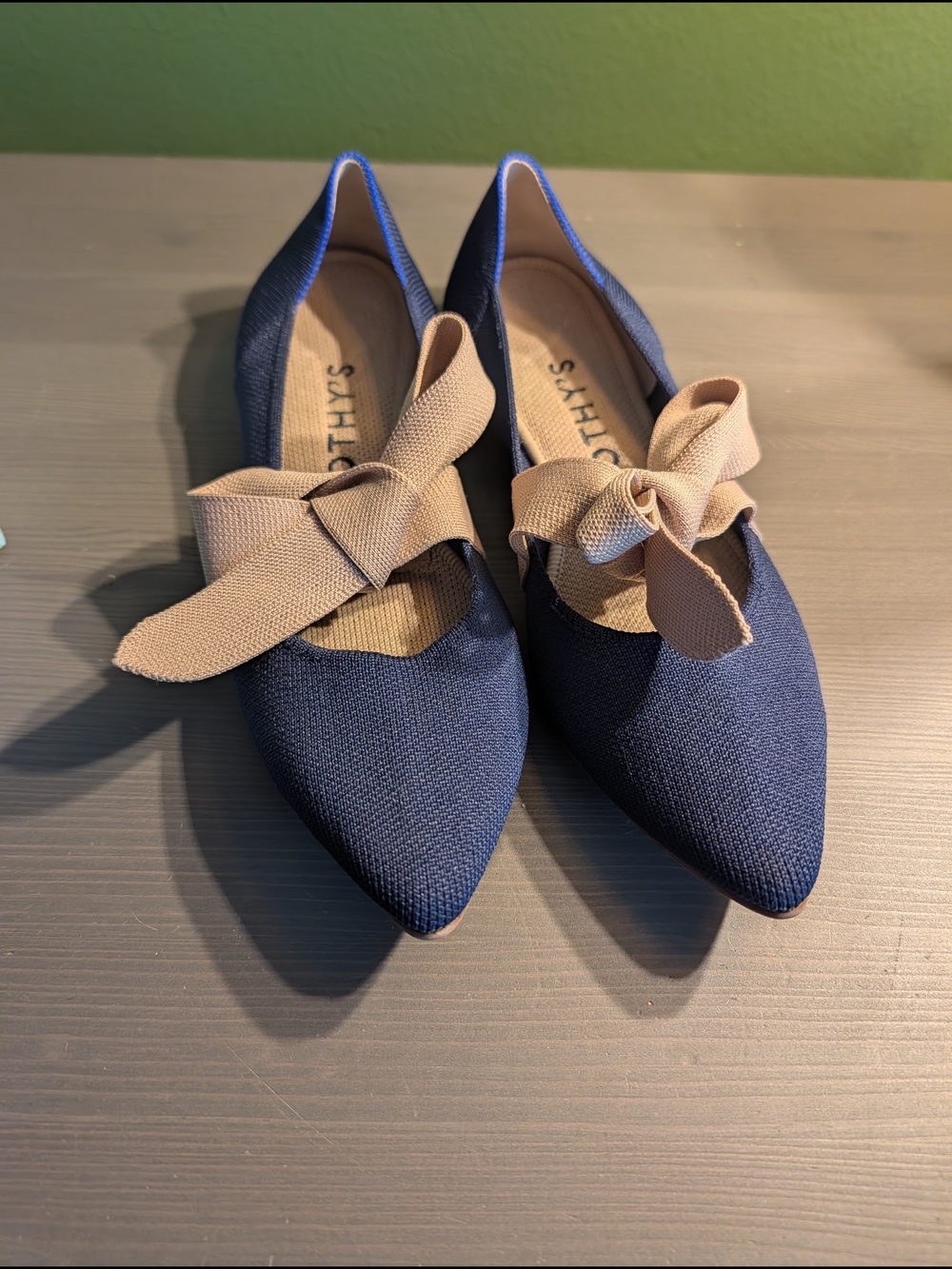 Rothy's The Point Mary Jane Sapphire Blue Fawn Bow Flat Shoes Size 8